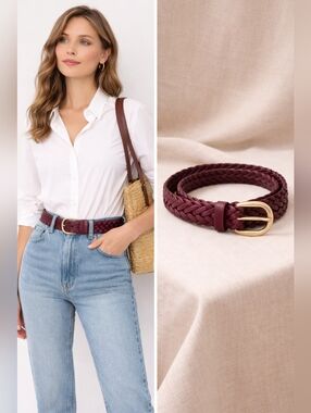 Braided Burgundy Belt Argentina Small Woven Boho Classic Gold Buckle